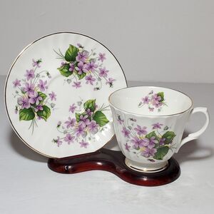 Sheltonian Teacup and Saucer Purple Violets Vintage